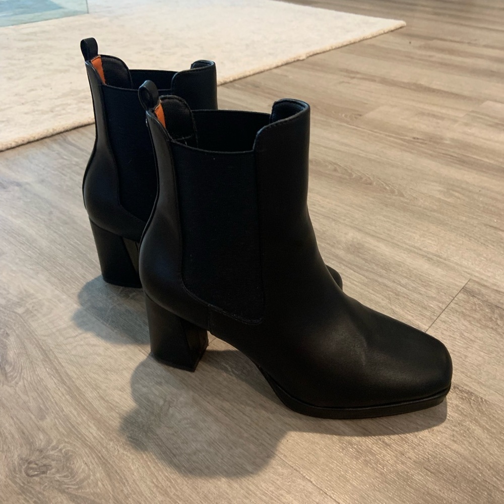 French connection Faux Leather black block heel boots